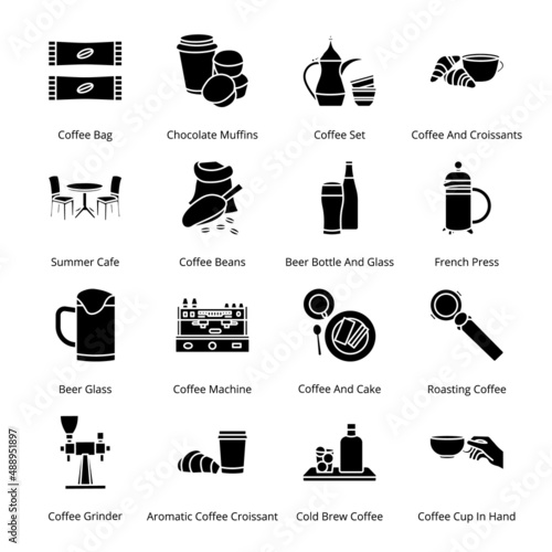 Coffee Shop Glyph Icons - Solid, Vectors