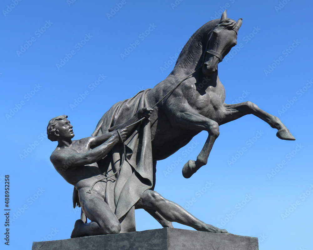 Horse Tamer statue on Anichkov Bridge by Peter Clodt, St. Petersburg, Russia