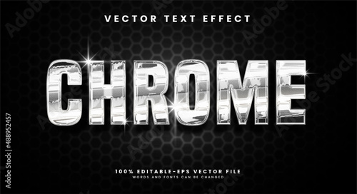 Chrome editable text style effect with silver steel theme.