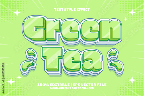 Green Tea 3D flat cartoon style editable text effect