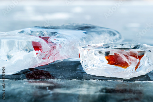Ice cup for hard liquor from Baykal lake ice. Russia, Siberia
