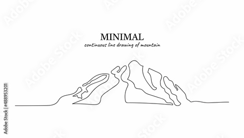 Continuous line drawing of mountain range landscape. Adventure winter sports concept isolated on white background. Vector illustration