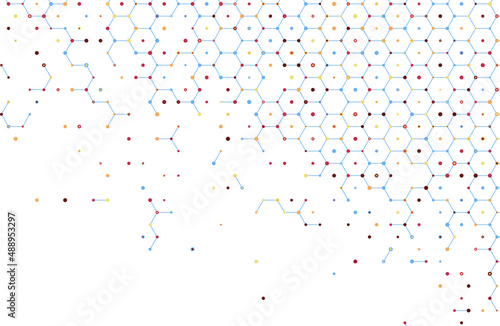 Vector modern absrtact geometric pattern hexagon. Multicolor lines and dots abstract geometric background