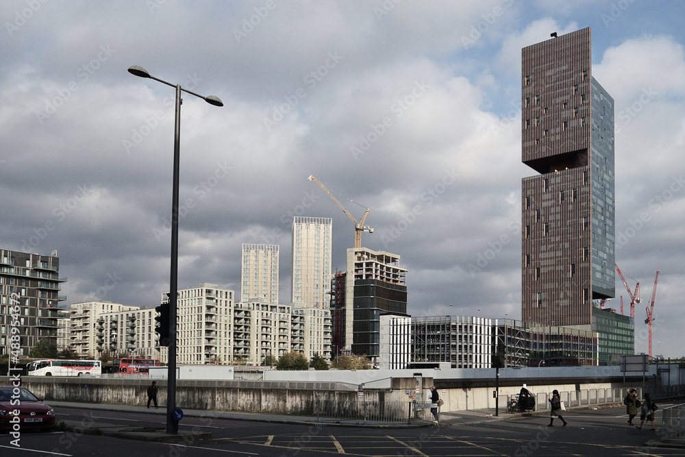 cityscape (cloudscape, landscape) with modern office and housing buildings and clouds at Stratford, London, England, Great Britain (UK, GB), Europe cityscape (cloudscape, landscape) with modern office and housing buildings and clouds at Stratford, London, England, Great Britain (UK, GB), Europe