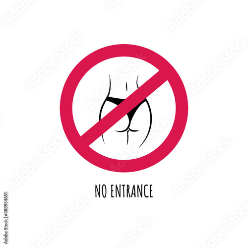 Swimming suit not allowed in public place sign. Woman buttocks in sting pants. Informational sign, Stop let`s dress. Vector
