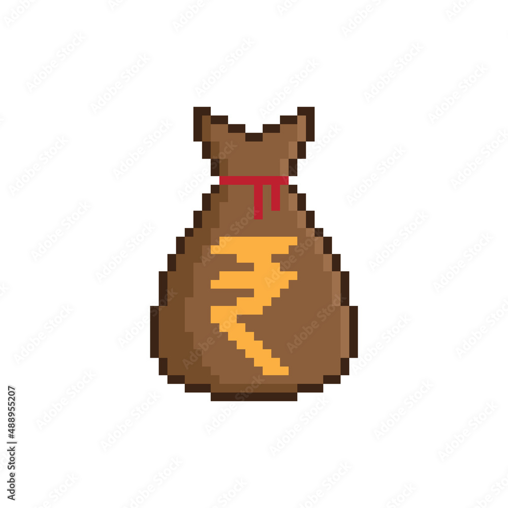 Fototapeta premium pixel Money bag Indian Rupee vector icon sign for 8 bit game