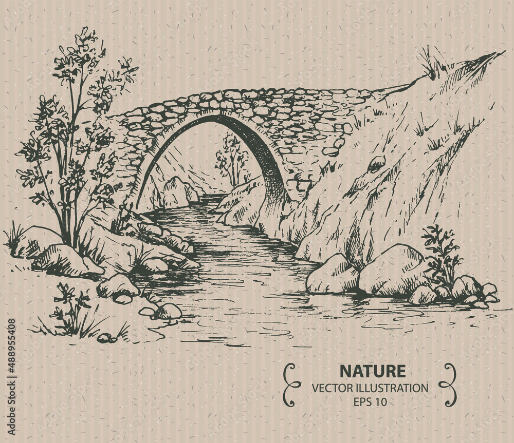 Naklejka premium Old Venetian Bridge, hand drawn vector illustration
