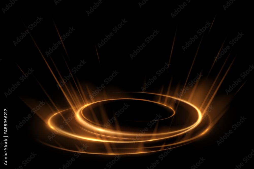 Abstract golden circle light effect on black background