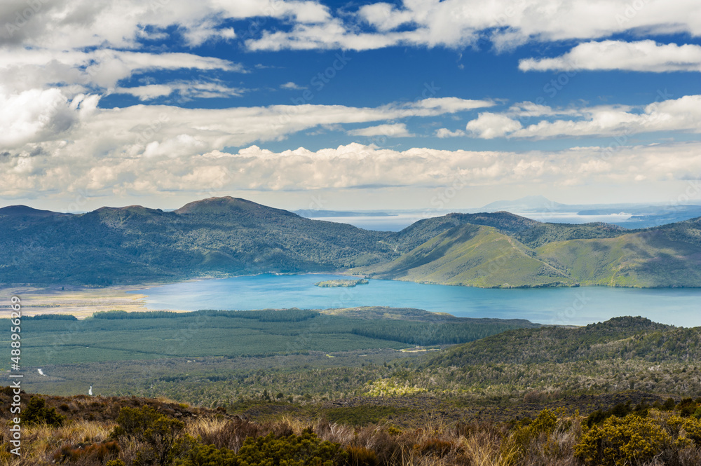 Lake Rotoaira seen from Tongariro volcano in the New Zealand