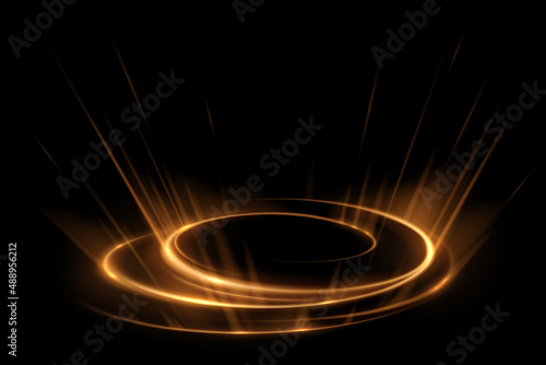 Abstract golden circle light effect on black background