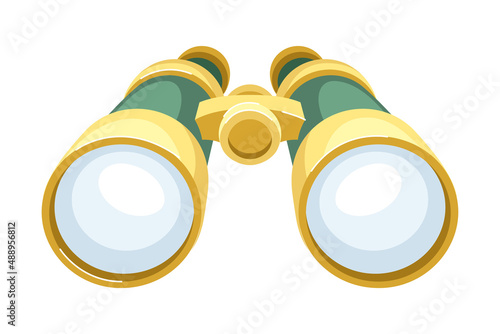 Metal binoculars with glass lenses. Optical instrument for viewing distant objects vector illustration