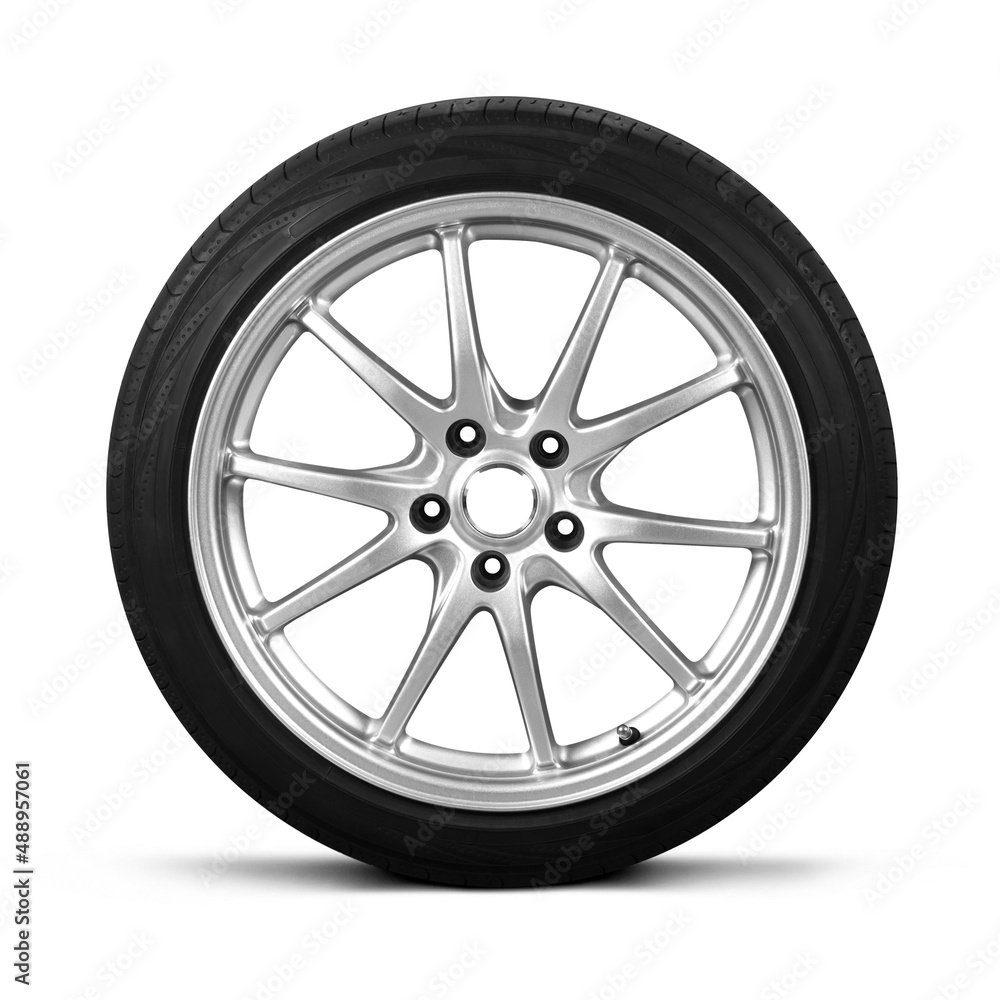 A beautiful wheel from a sports car. Close up. Isolated on a white background A beautiful wheel from a sports car. Close up. Isolated on a white background