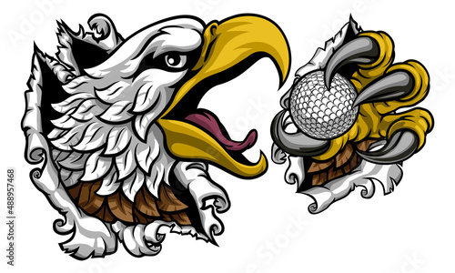 Bald Eagle Hawk Ripping Golf Ball Mascot
