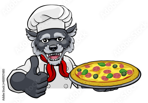 Wolf Pizza Chef Cartoon Res...