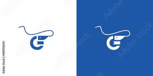 Simpe and unique G letter initial shrimp logo design