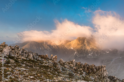 Golden light sunrise in the mountains
