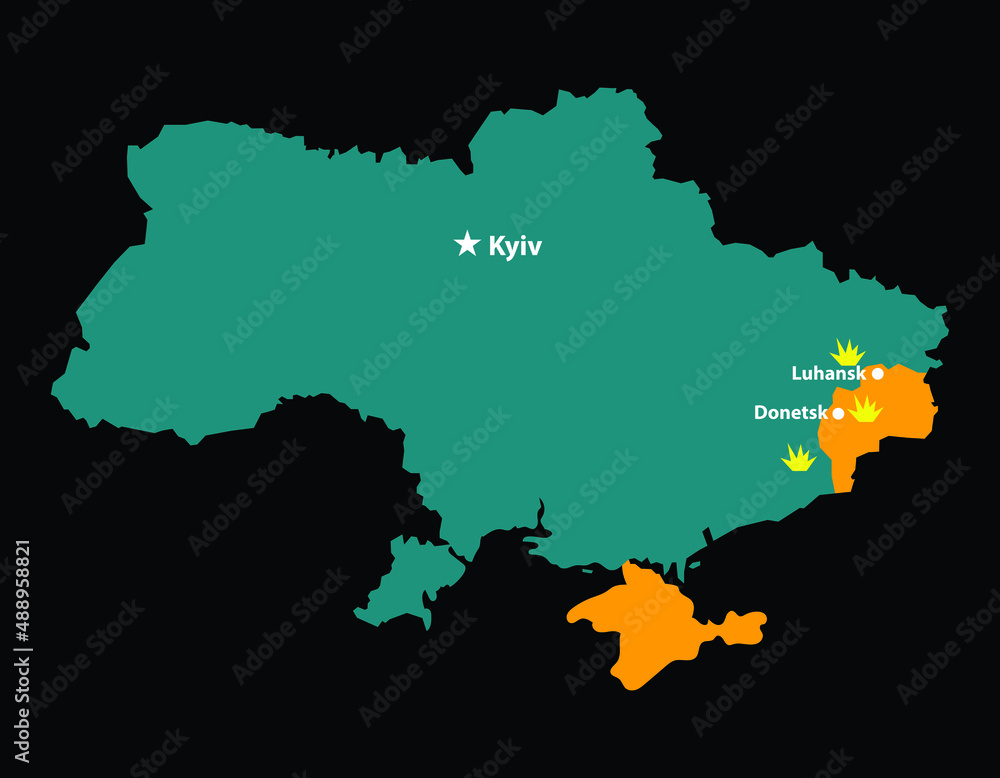 ukraine map, conflict, vector illustration 