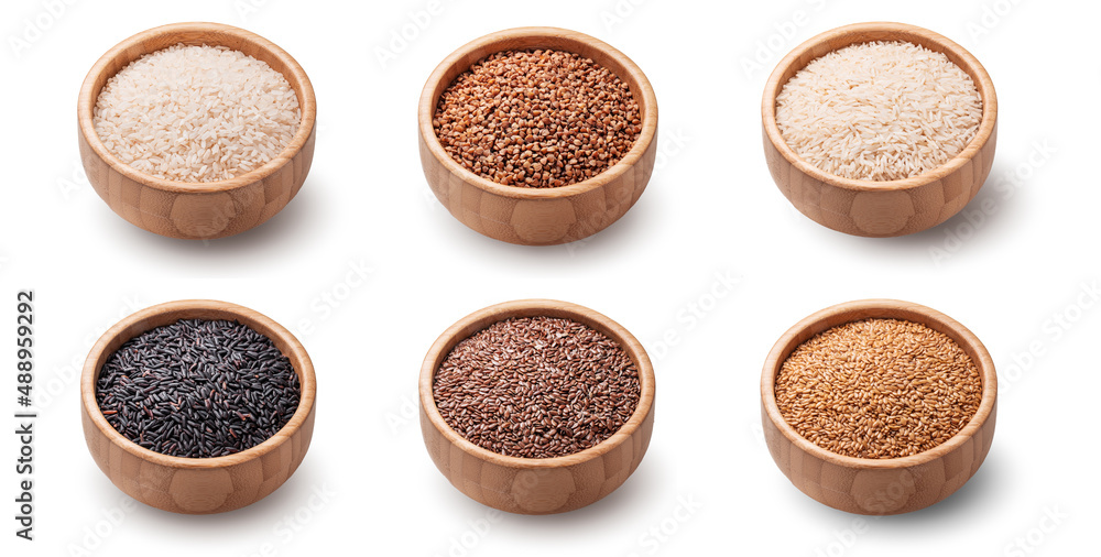 Seeds food in wooden bowl isolated on white background Seeds food in wooden bowl isolated on white background