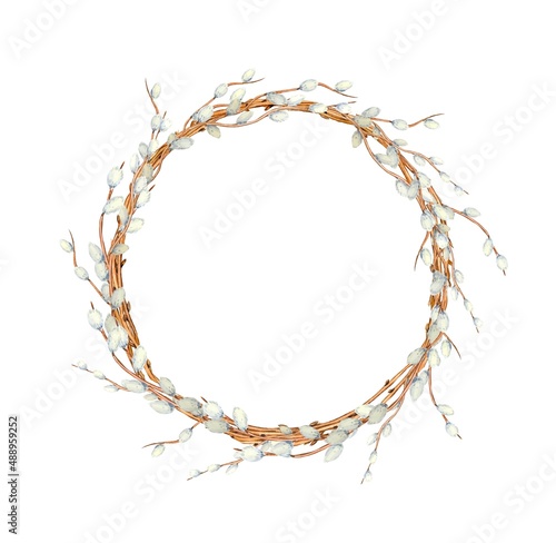 Willow wreath . Watercolor illustration . Perfect for creating cards, invitations