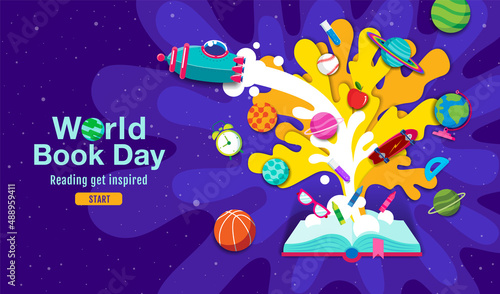 World book day, reading Imagination., back to school, template banner, concept vector illustration
