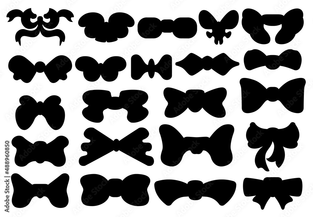 Naklejka premium Collection of gift bows flat vector illustration. Silhouette of knots for present elements template. Decorations for gifts, greetings or holidays