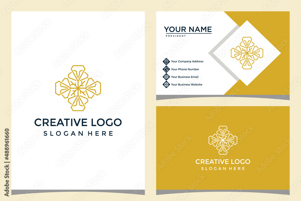flower and diamond design logo template with business card design flower and diamond design logo template with business card design