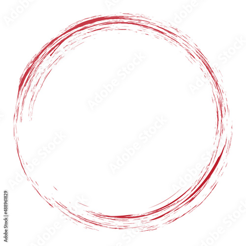 Circle brush stroke vector isolated on white background. Red enso zen circle brush stroke. For stamp, seal, ink and paintbrush design template. Grunge hand drawn circle shape, vector illustration