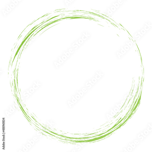 Circle brush stroke vector isolated on white background. Green enso zen circle brush stroke. For stamp, seal, ink and paintbrush design template. Grunge hand drawn circle shape, vector illustration