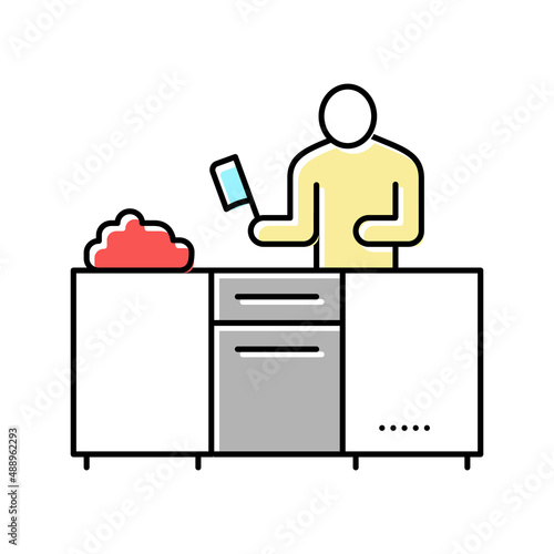 chef cooking meat color icon vector illustration