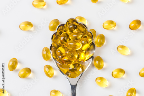 Canvas Print Close up of  oil filled capsules suitable for: fish oil, omega 3, omega 6, omega
