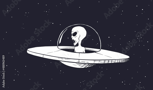 Angry alien flying in UFO