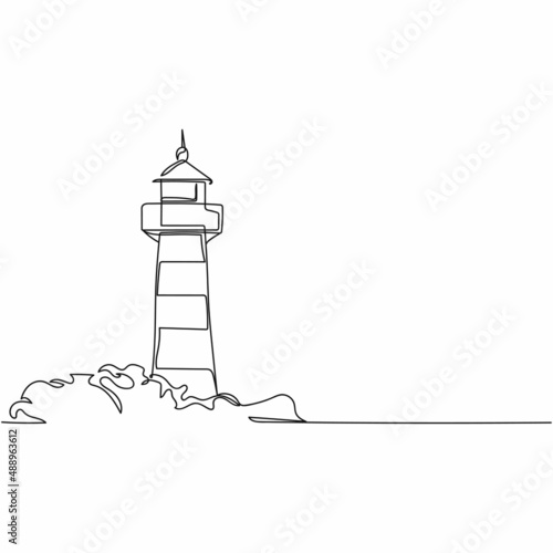 Continuous one simple single abstract line drawing of lighthouse icon in silhouette on a white background. Linear stylized. photo