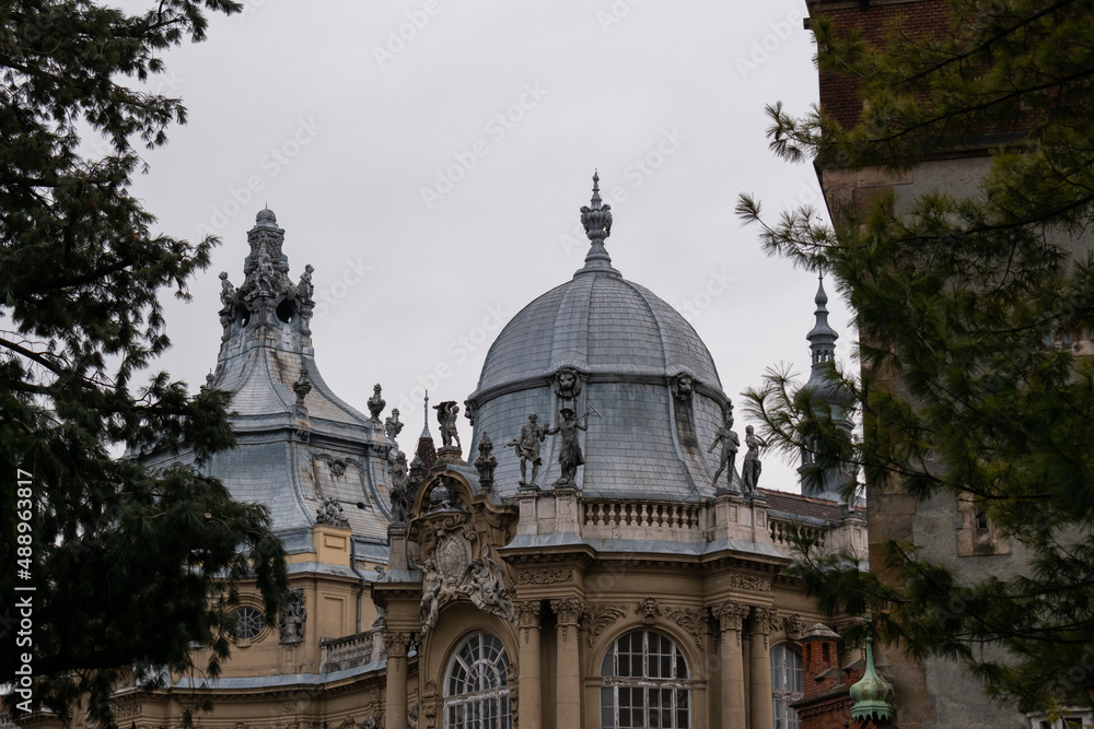 Vajdahunyad castle in Budapest, Hungary on a overcast day