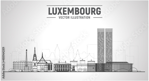 Luxembourg city line skyline with panorama on sky background. Vector Illustration. Business travel and tourism concept with old buildings. Image for presentation  banner  website.