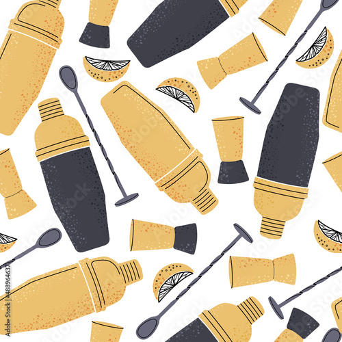 Vector bartender equipment seamless pattern. Vector orange bright illustration