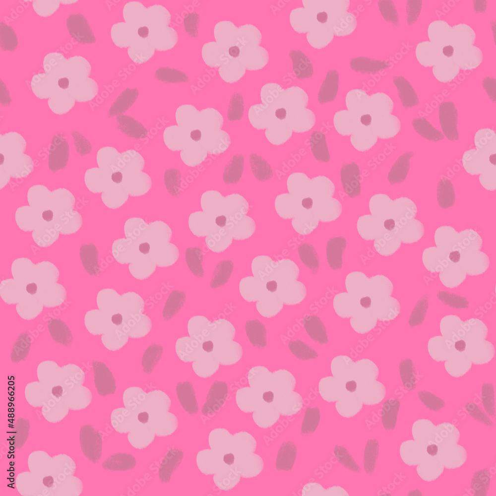 Seamless pattern with pink flowers. Pink background.