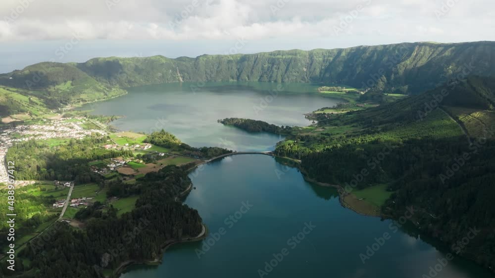 Bird's-eye view of Lagoa das Sete Cidades caldera - São Miguel island, Azores. Bird's-eye view of Lagoa das Sete Cidades caldera - São Miguel island, Azores.