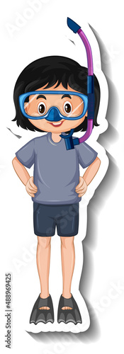 Girl wearing diving mask on white background