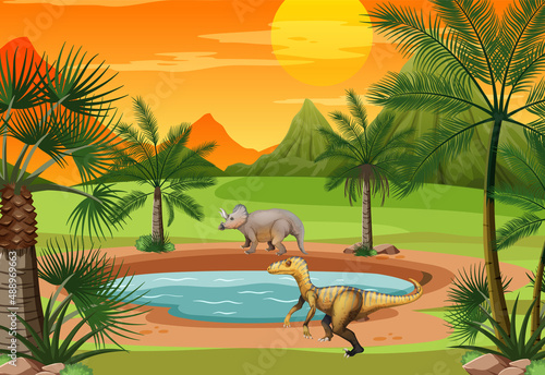Dinosaur in prehistoric forest scene