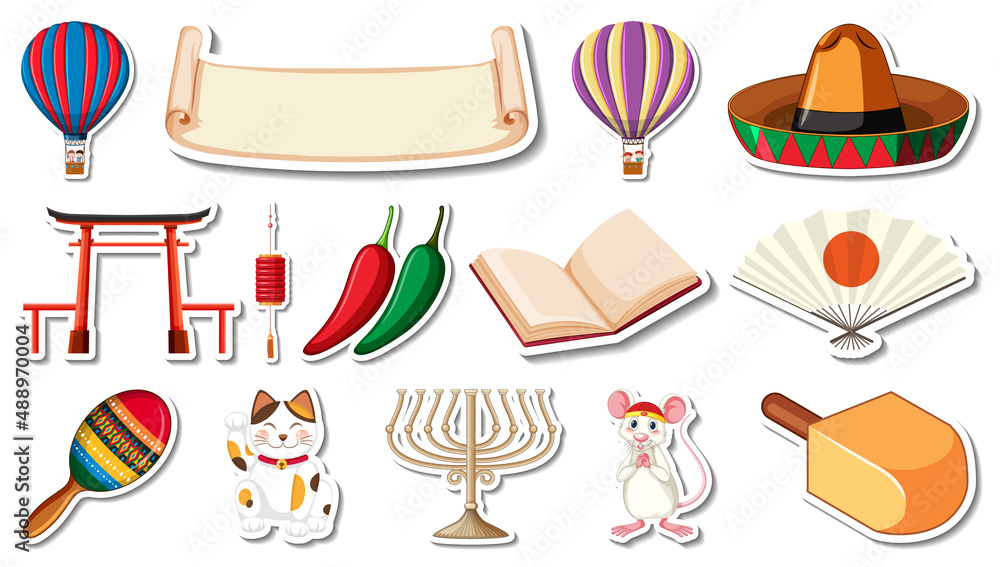 Set of different traditional objects Set of different traditional objects
