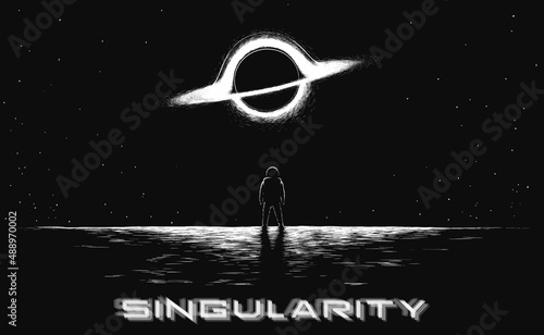 Illustration of black hole and human