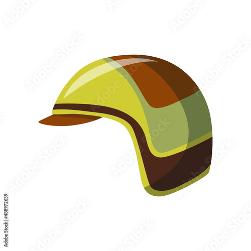 Helmet for scooter, car or motorcycle sport. Head protection for road safety. Cartoon flat sport helmet icon