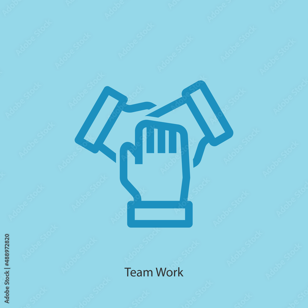 Fototapeta premium Three hands together line art vector icon. Teamwork isolated outline sign