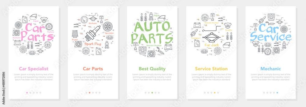 Car parts white vertical banners set for website and mobile app vector