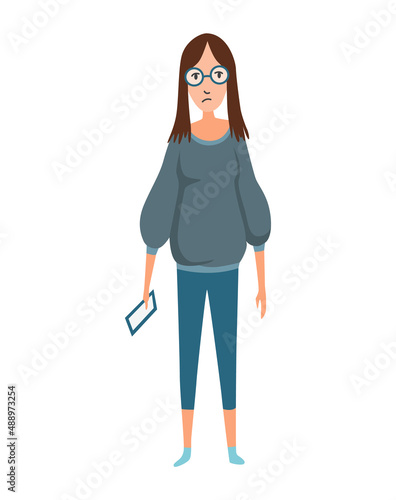 Cyberbullying concept insulting messages. Girl with smartphone. Online harassment with unfriendly mean messages. Social network violence