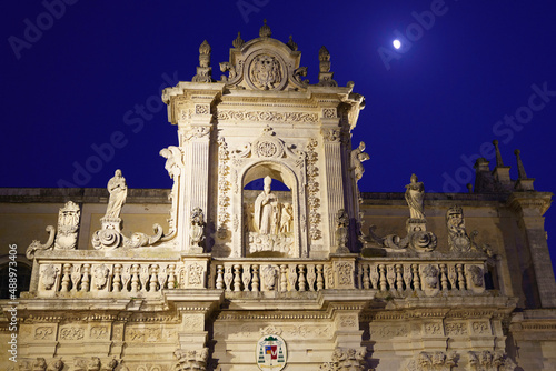 Lecce, Apulia, Italy: historic buildings in the cathedral square by night