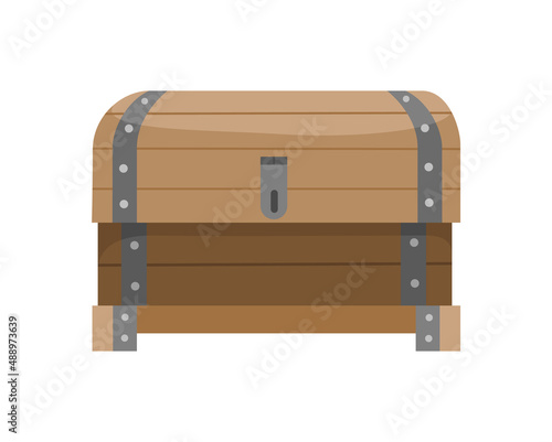 Chest box. Ancient treasure box or pirate closed wooden container. Vector cartoon icon coffer isolated on white background