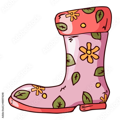 Rubber boots funny cartoon. Vector illustration of spring rubber boots.
