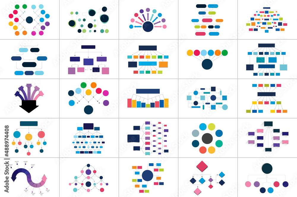 Mega Set Of Various Flowcharts Schemes Diagrams Mind Maps Vector Infographic Stock Vector 