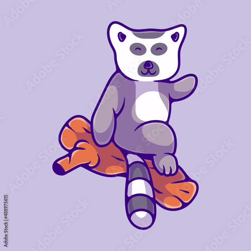 cute lemur sit on tree branch illustration suitable for mascot sticker and t-shirt design